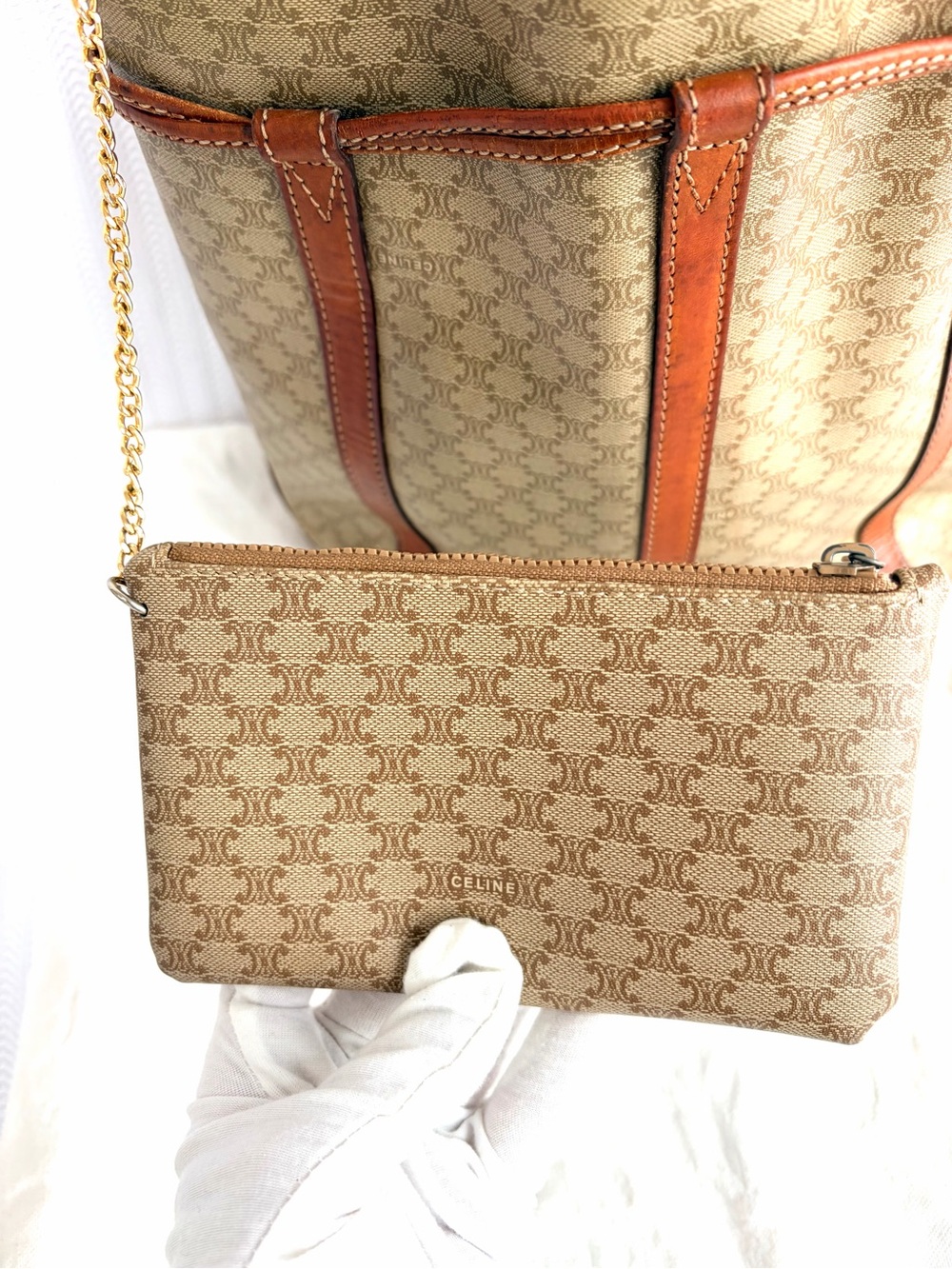 Vintage Celine Macadam Bucket Bag with Pouch and Dustbag - Beige Taupe Cognac - Picture 3 of 14